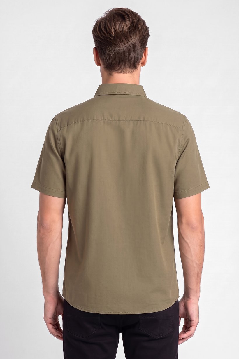 Men Regular Fit Short Sleeve Plain Casual Shirt, Olive