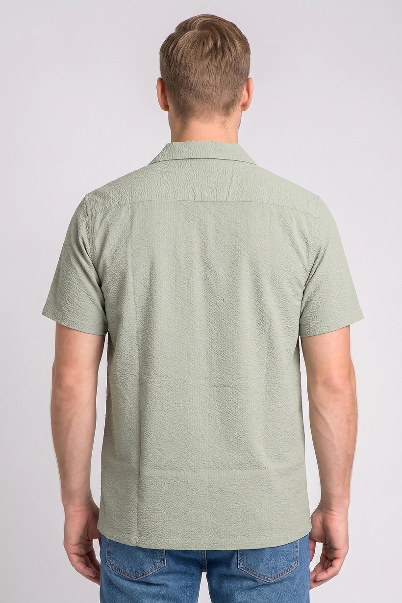 Men Regular Fit Textured Short Sleeve Casual Shirt, Sage Green