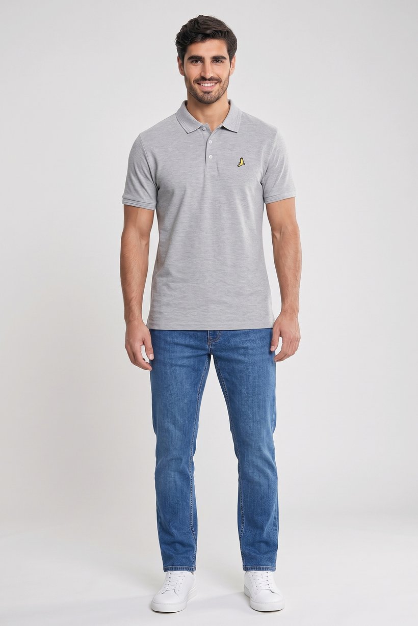 Men Regular Fit Brand Logo Short Sleeve Polo Shirt, Grey