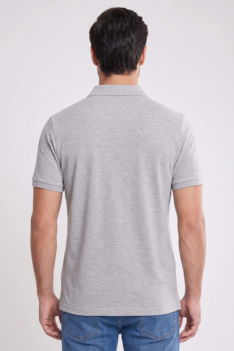 Men Regular Fit Brand Logo Short Sleeve Polo Shirt, Grey