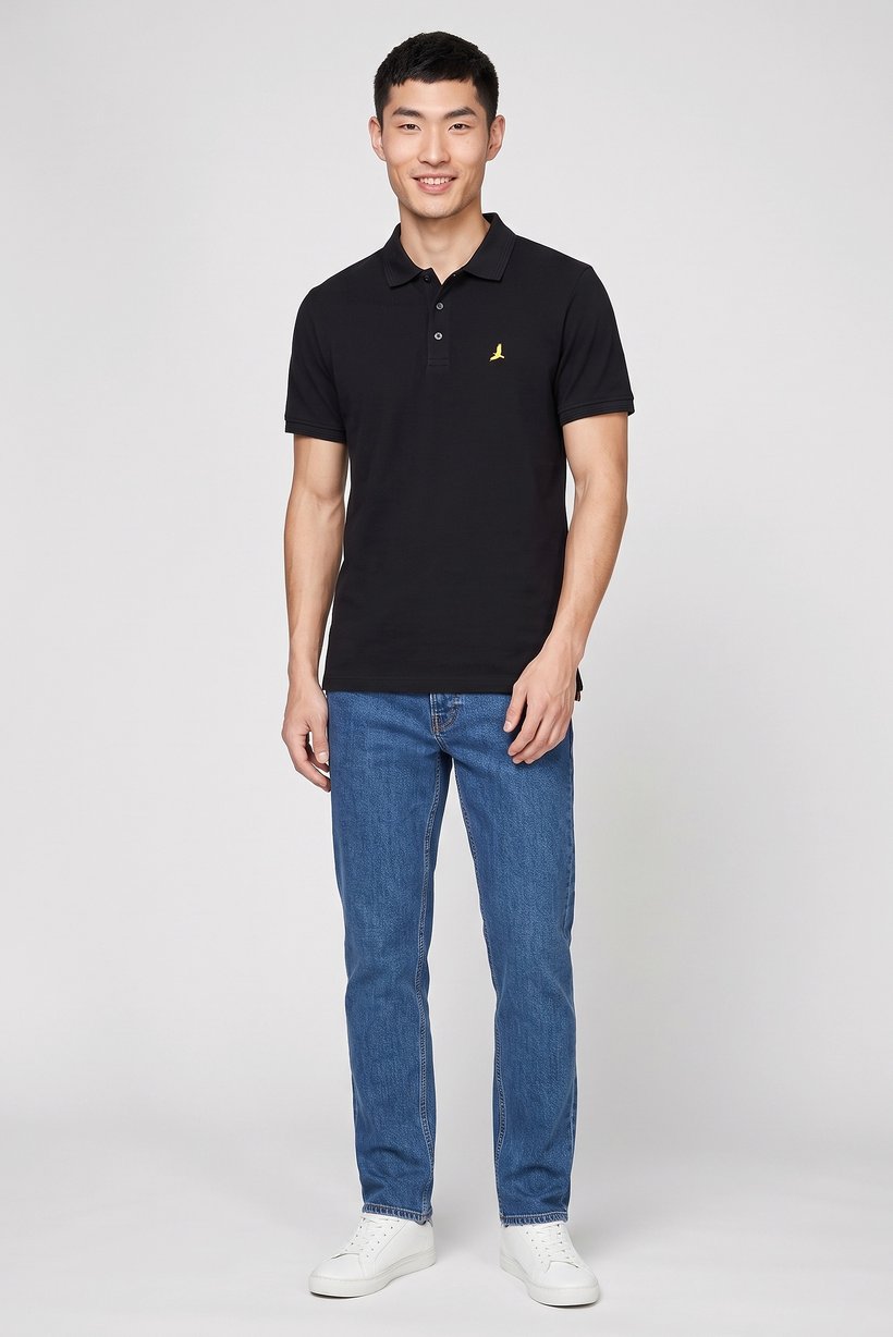 Men Regular Fit Brand Logo Short Sleeve Polo Shirt, Black