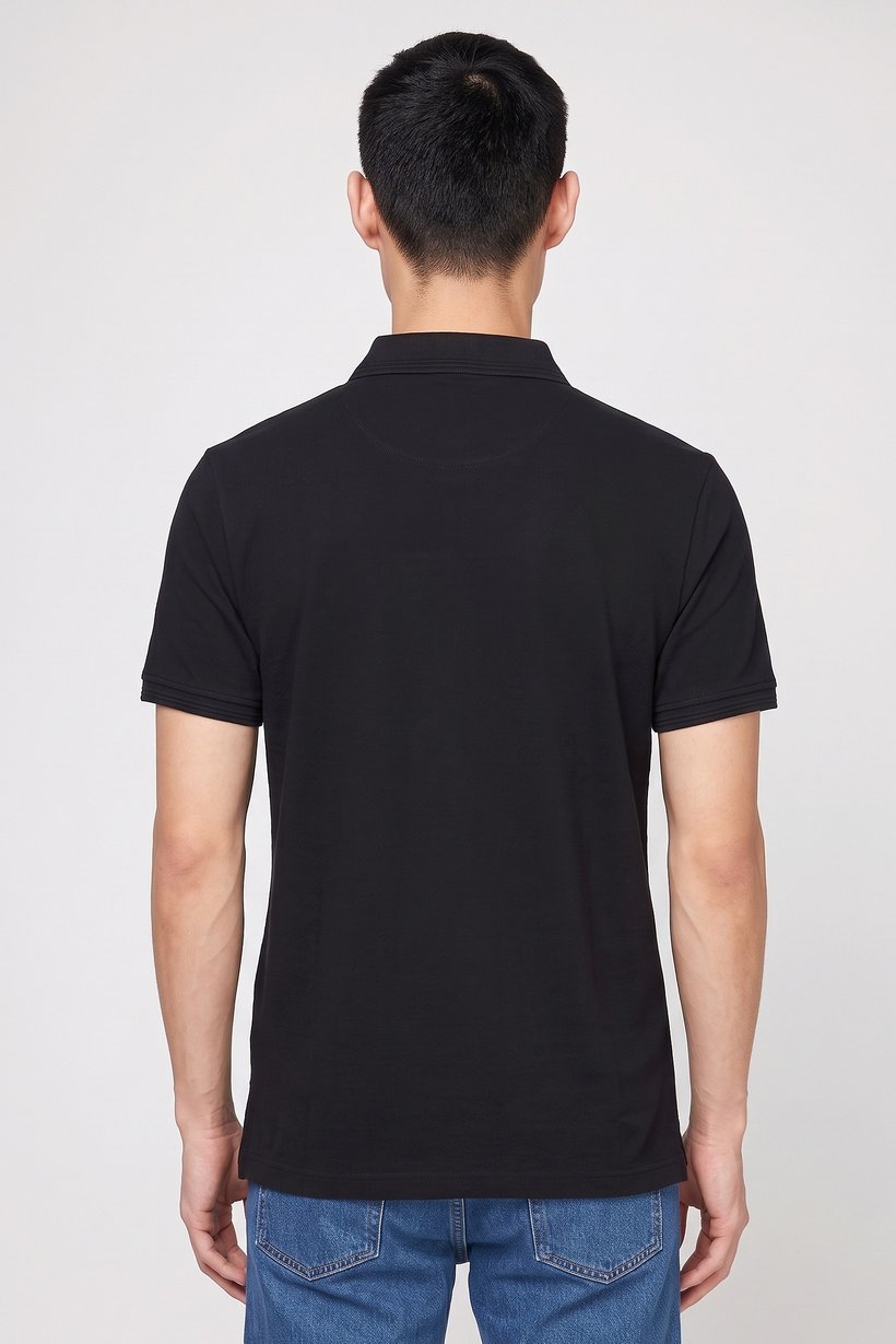 Men Regular Fit Brand Logo Short Sleeve Polo Shirt, Black