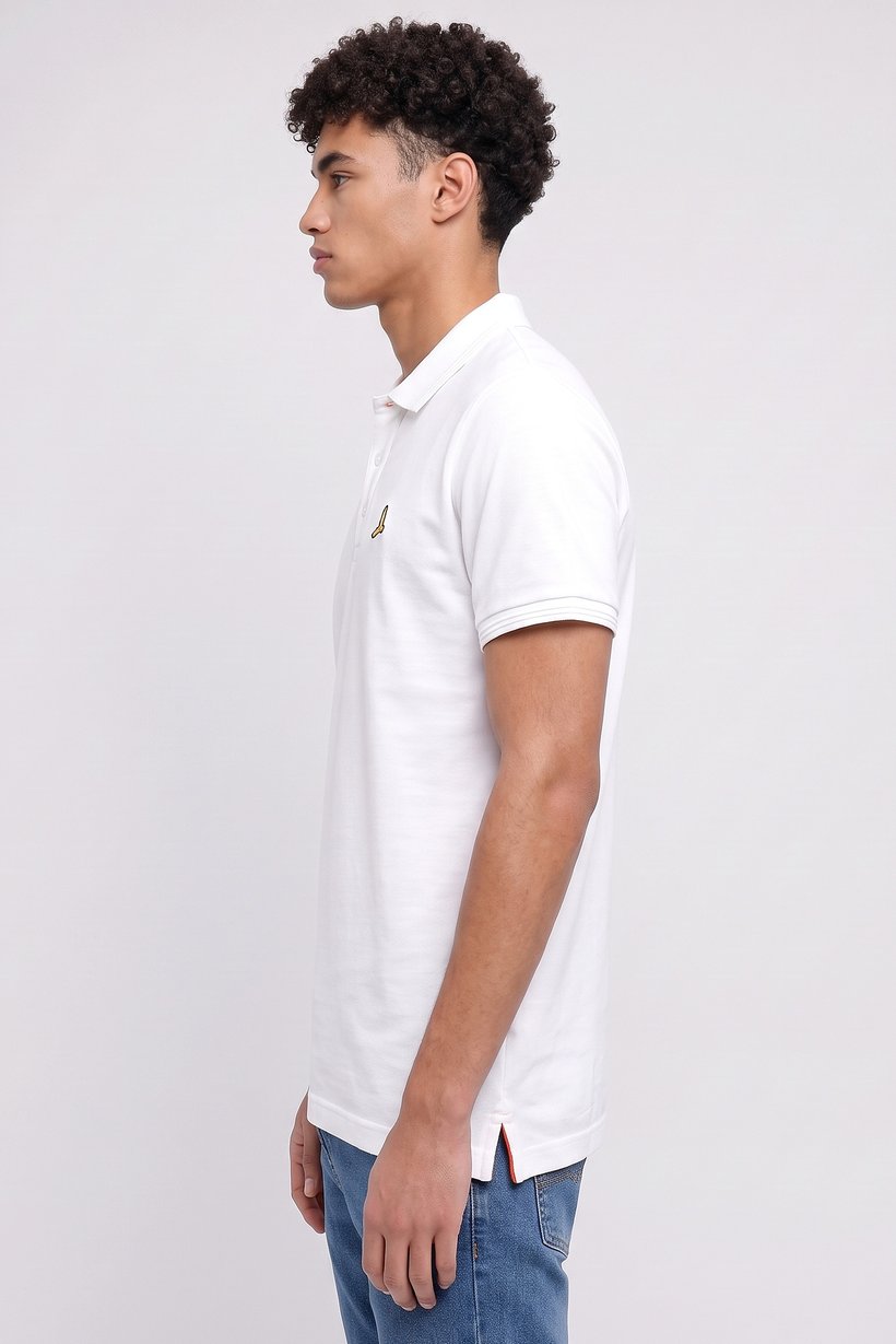 Men Regular Fit Brand Logo Short Sleeve Polo Shirt, White
