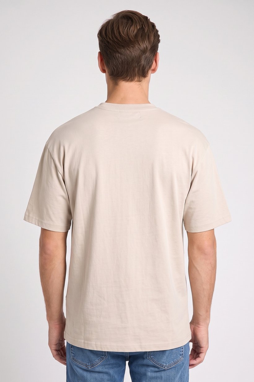 Men Crew Neck Graphic Print Short Sleeve T-Shirt, Tan