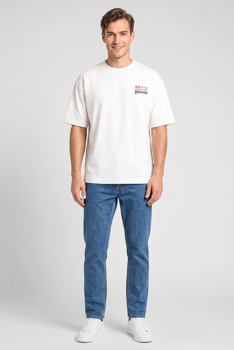 Men Crew Neck Short Sleeve Brand Logo T-Shirt, White