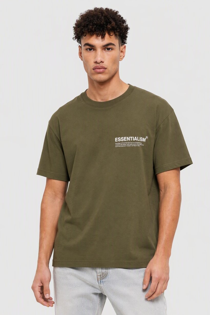 Men Crew Neck Brand Logo Short Sleeve T-Shirt, Olive