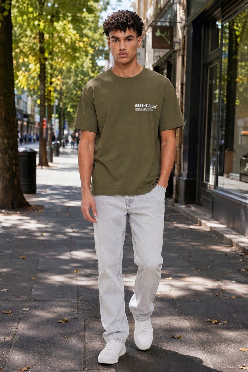 Men Crew Neck Brand Logo Short Sleeve T-Shirt, Olive
