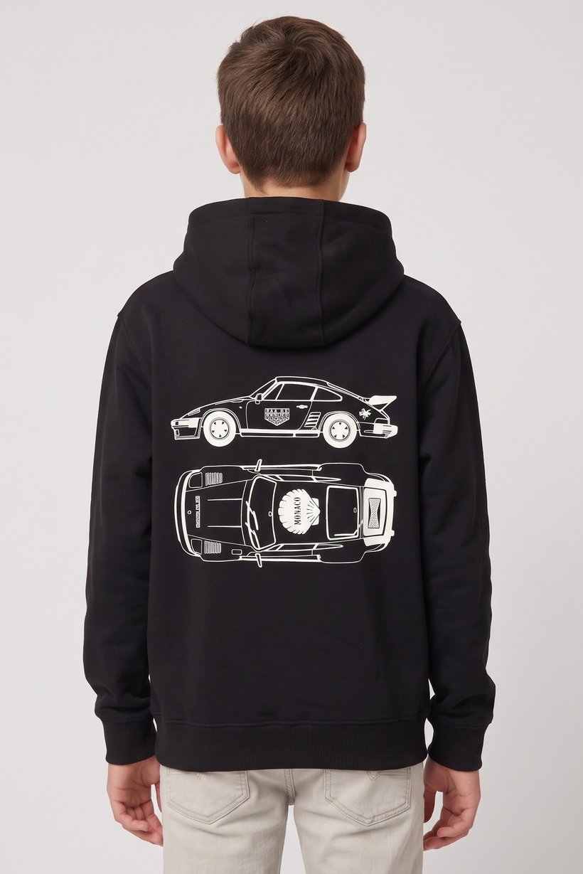 Kids Boy Embroidered Log Long Sleeve Hoodie, Black