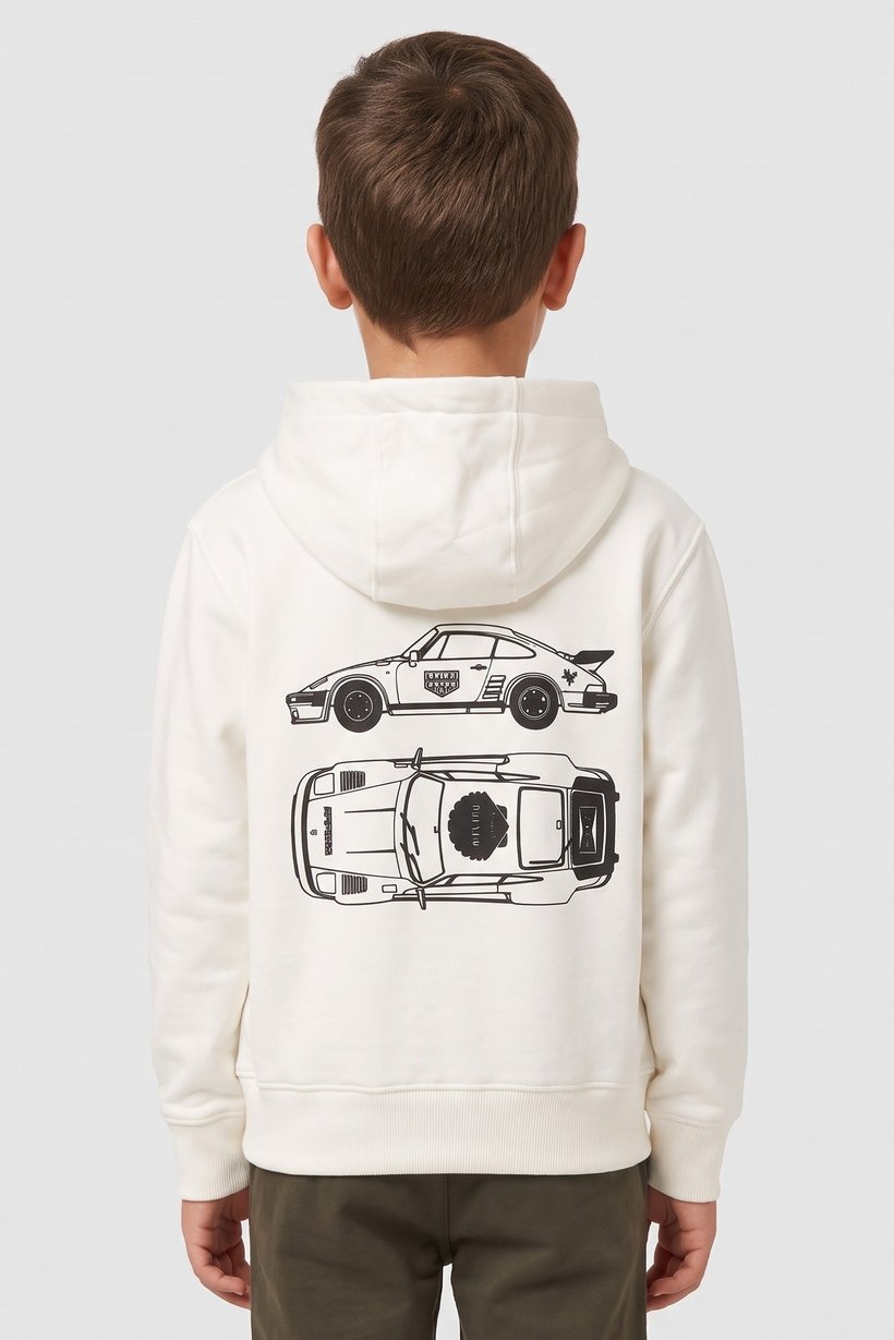 Kids Boy Graphic Print Long Sleeve Hoodie, Off-White