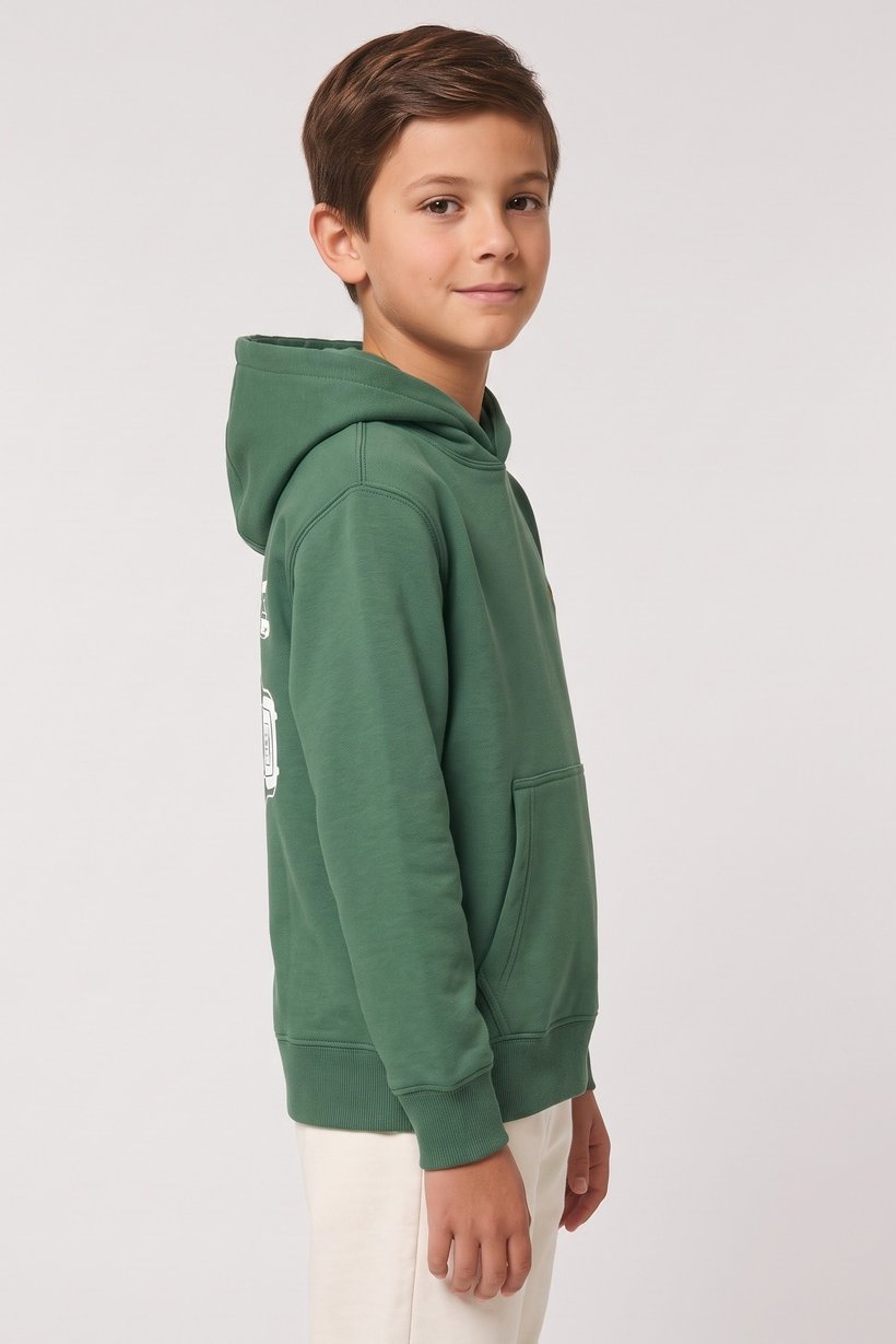 Kids Boy Embroidered Log Long Sleeve Hoodie, Forest Green