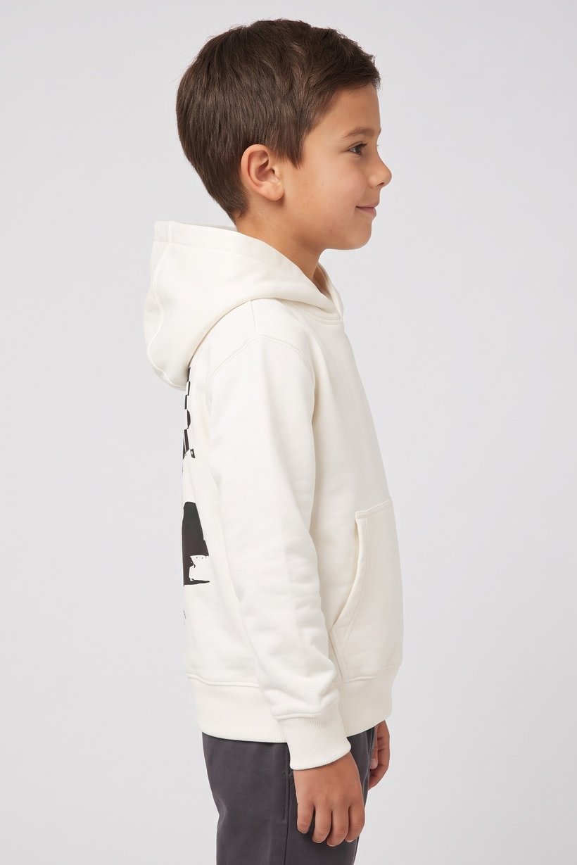 Kids Boy Graphic Print Long Sleeve Hoodie, Off-White
