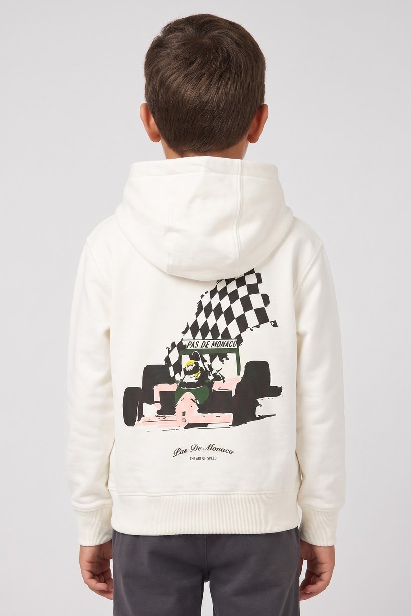 Kids Boy Graphic Print Long Sleeve Hoodie, Off-White
