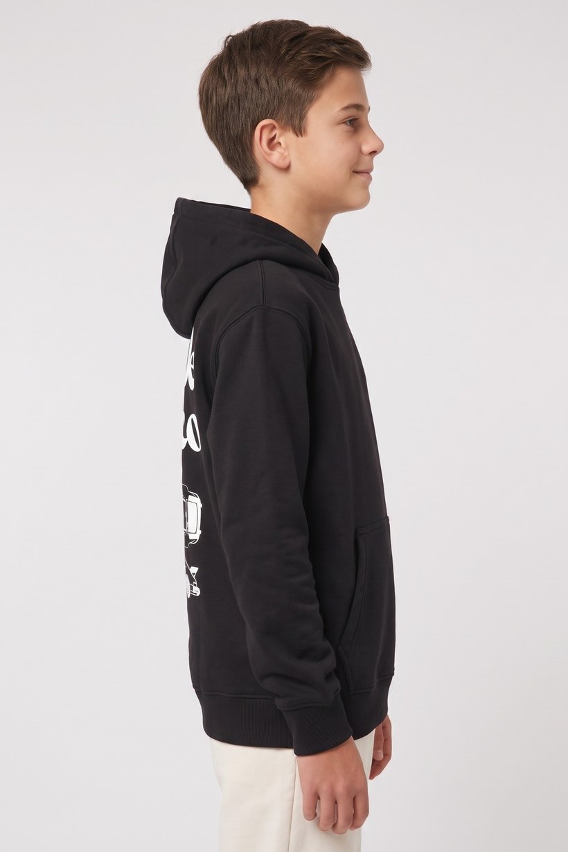 Kids Boy Graphic Print Long Sleeve Hoodie, Black