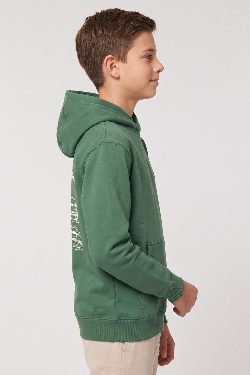 Kids Boy Embroidered Logo Long Sleeve Hoodie, Green