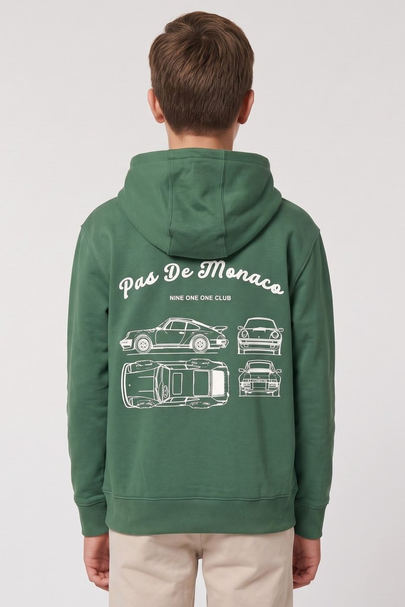 Kids Boy Embroidered Logo Long Sleeve Hoodie, Green