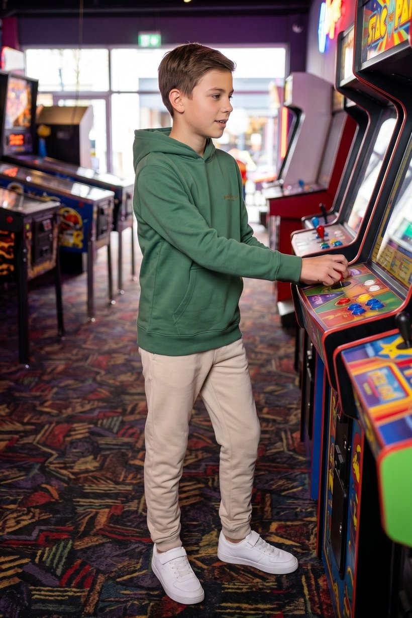 Kids Boy Embroidered Logo Long Sleeve Hoodie, Green