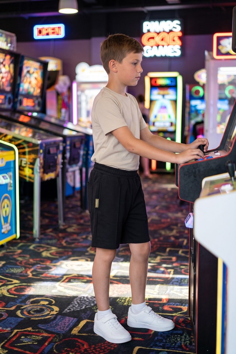 Kids Boy Embroidered Logo Basic Shorts, Black