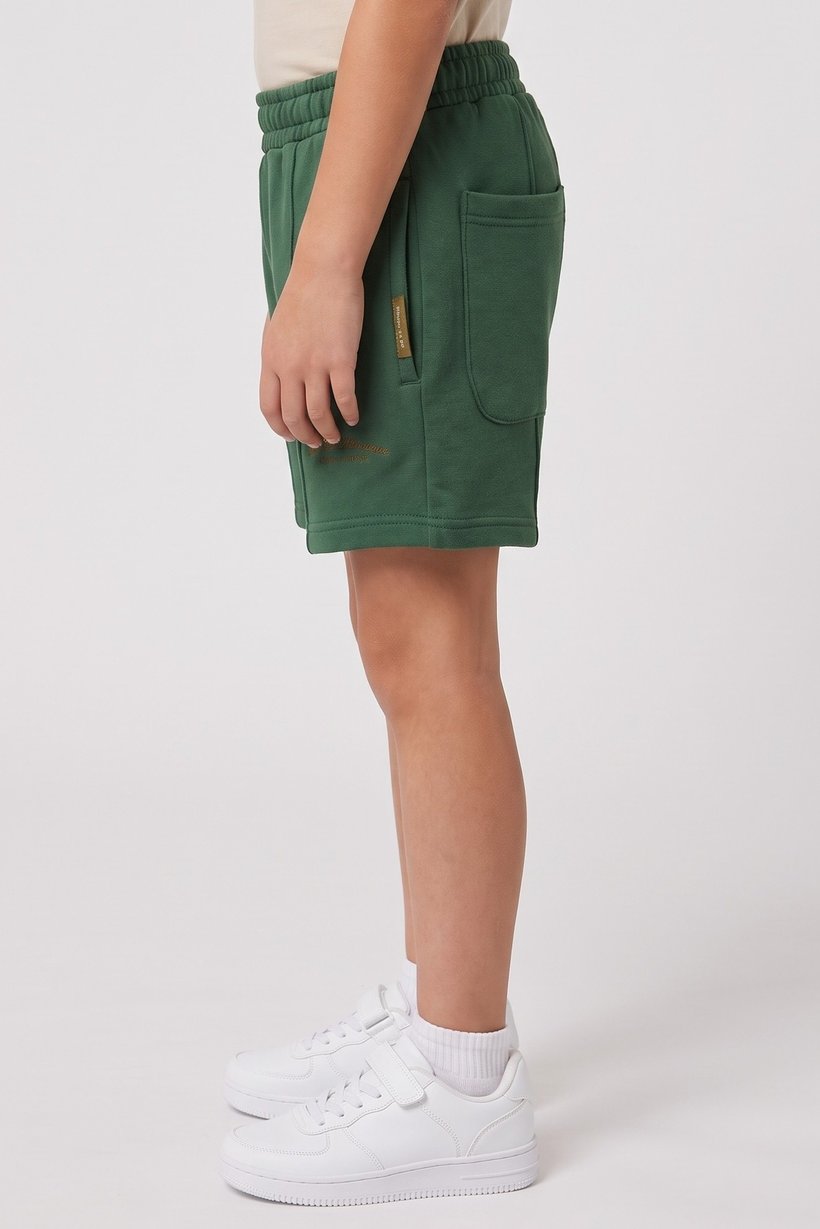 Kids Boy Brand Logo Basic Shorts, Forest Green