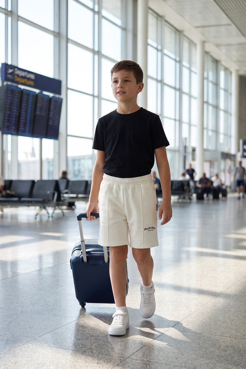 Kids Boy Embroidered Basic Shorts, Off-White