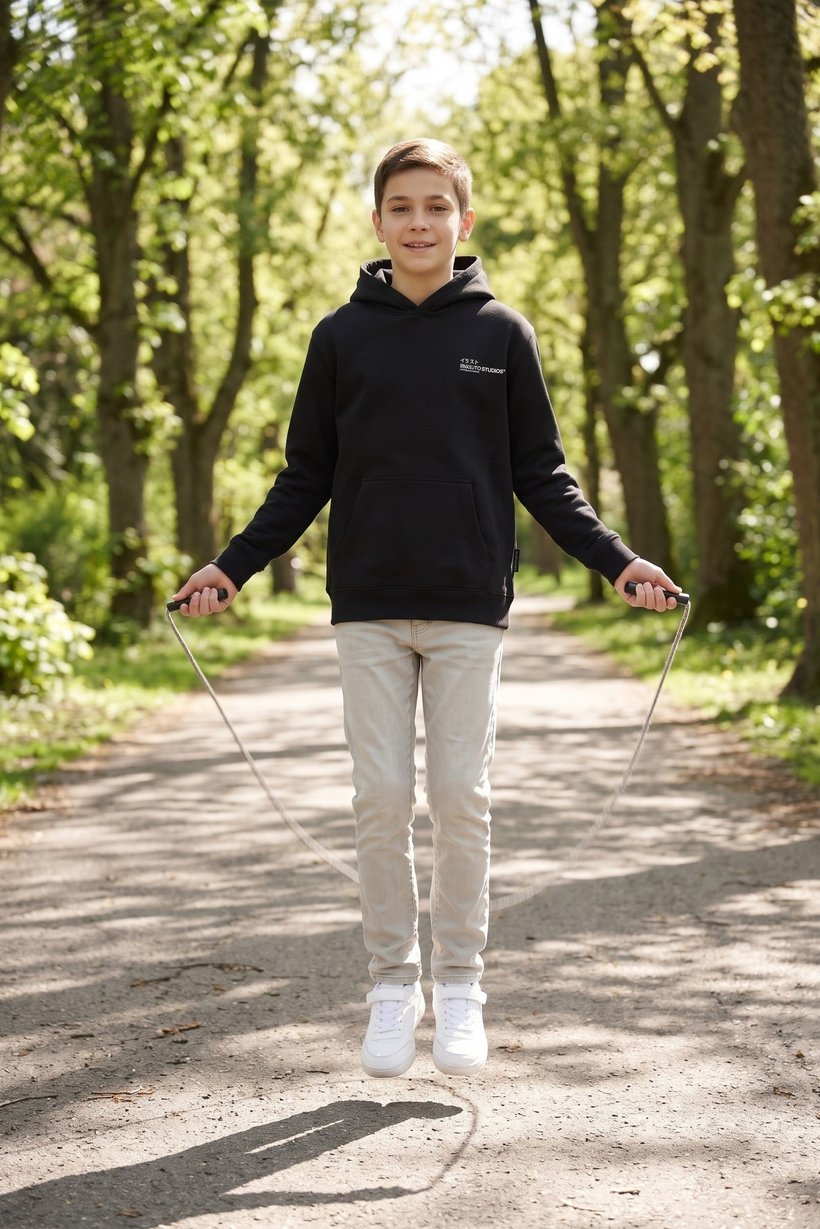 Kids Boy Brand Logo Long Sleeve Hoodie, Black