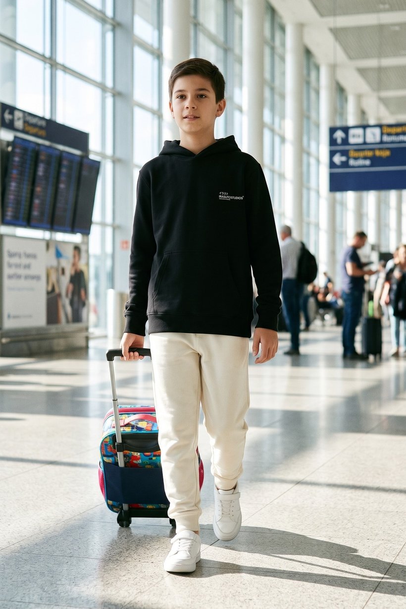 Kids Boy Brand Logo Long Sleeve Hoodie, Black