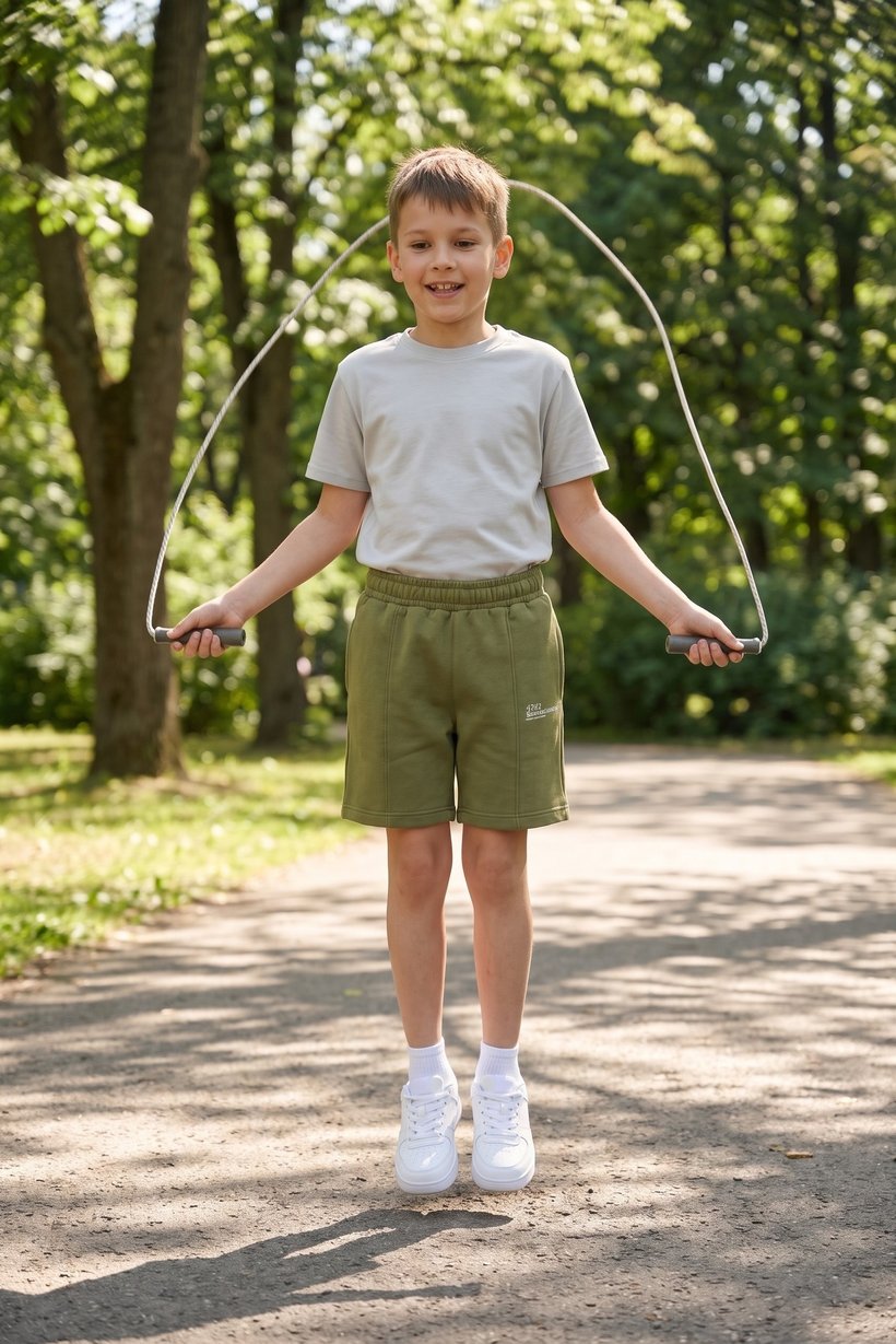 Kids Boy Brand Logo Basic Shorts, Olive