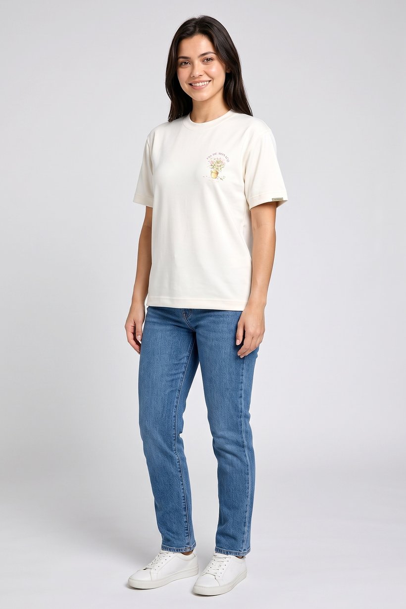 Women Crew Neck Short Sleeve Graphic Print T-Shirt, Off White