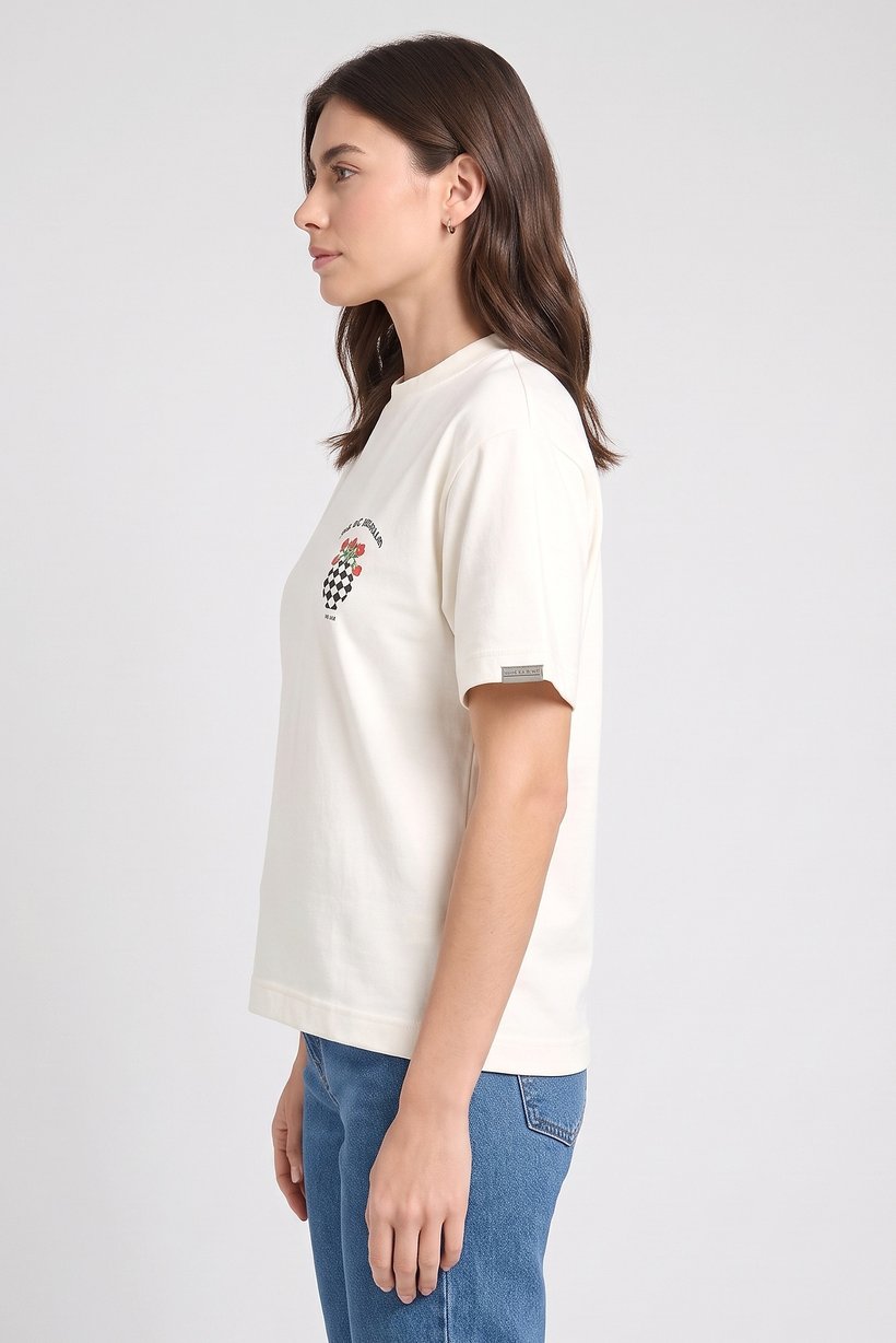Women Crew Neck Short Sleeve Graphic Print T-Shirt, Off White