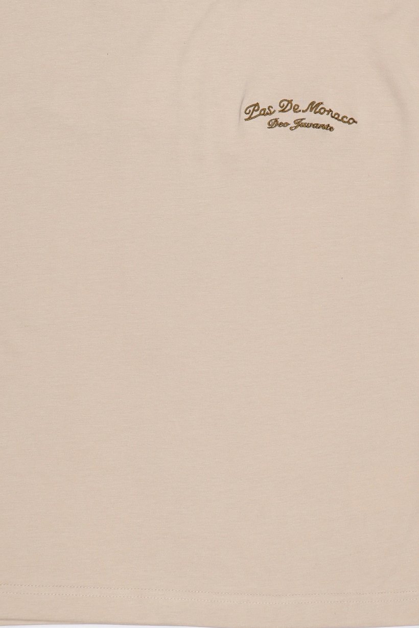 Women Crew Neck Short Sleeve  Embroidered Logo T-Shirt, Beige