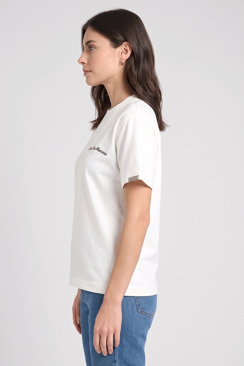 Women Crew Neck Short Sleeve Embroidered Logo T-Shirt, White
