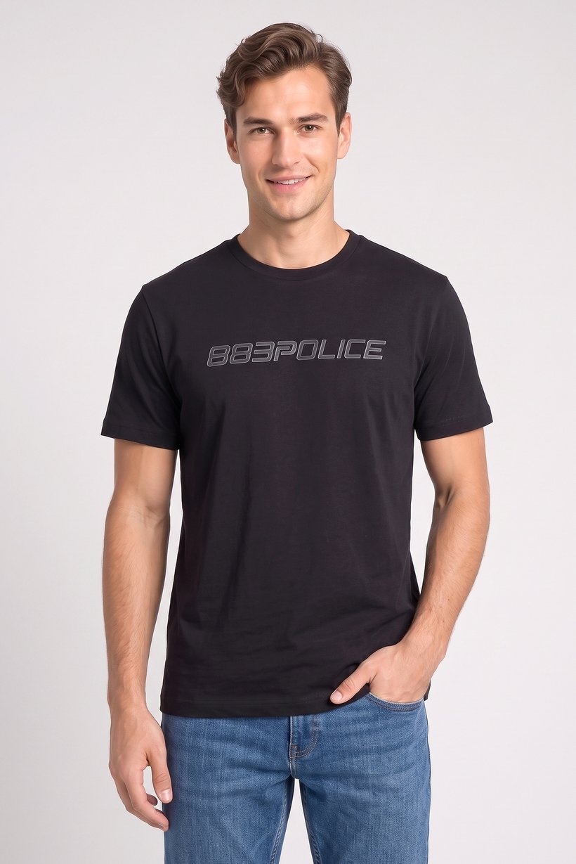 Men Crew Neck Short Sleeve Brand Logo T-Shirt, Black