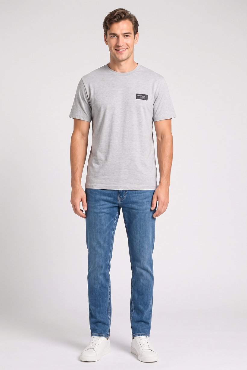 Men Crew Neck Short Sleeve Brand Logo T-Shirt, Light Grey
