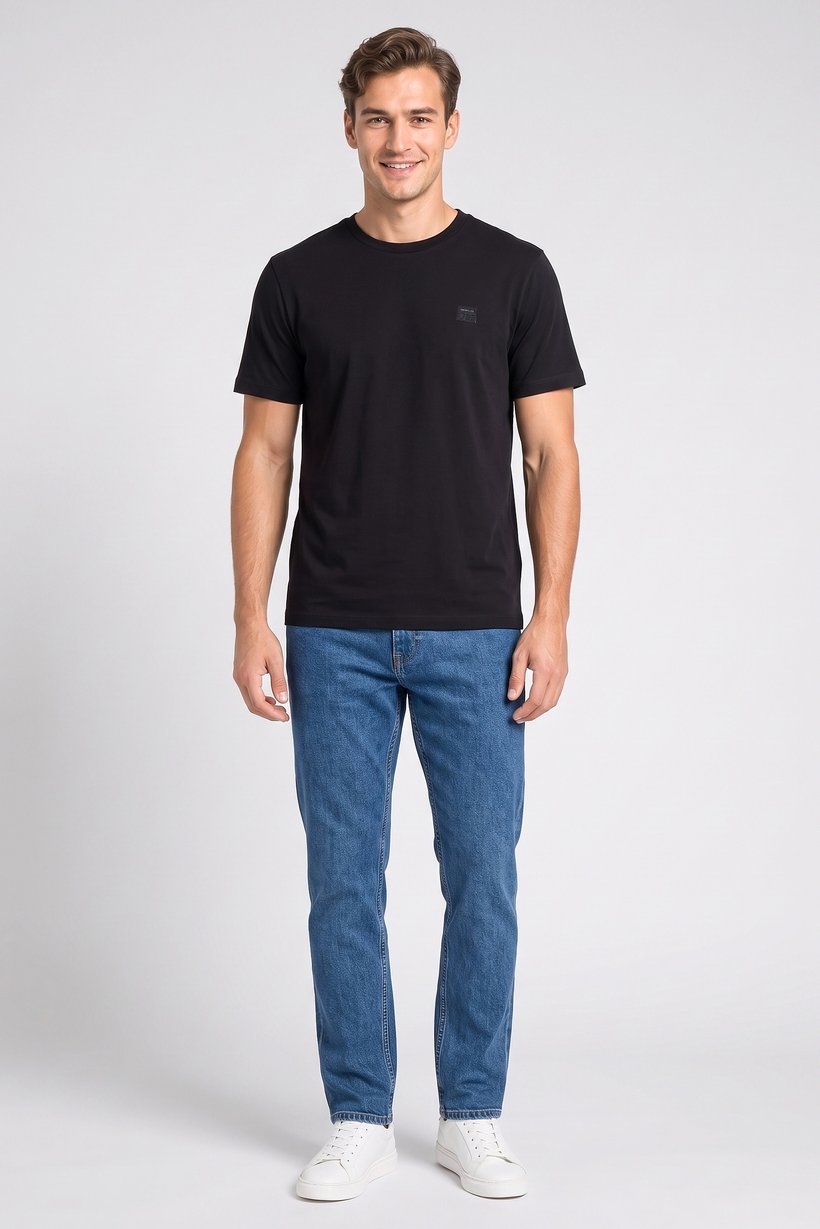 Men Crew Neck Short Sleeve Brand Logo T-Shirt, Black