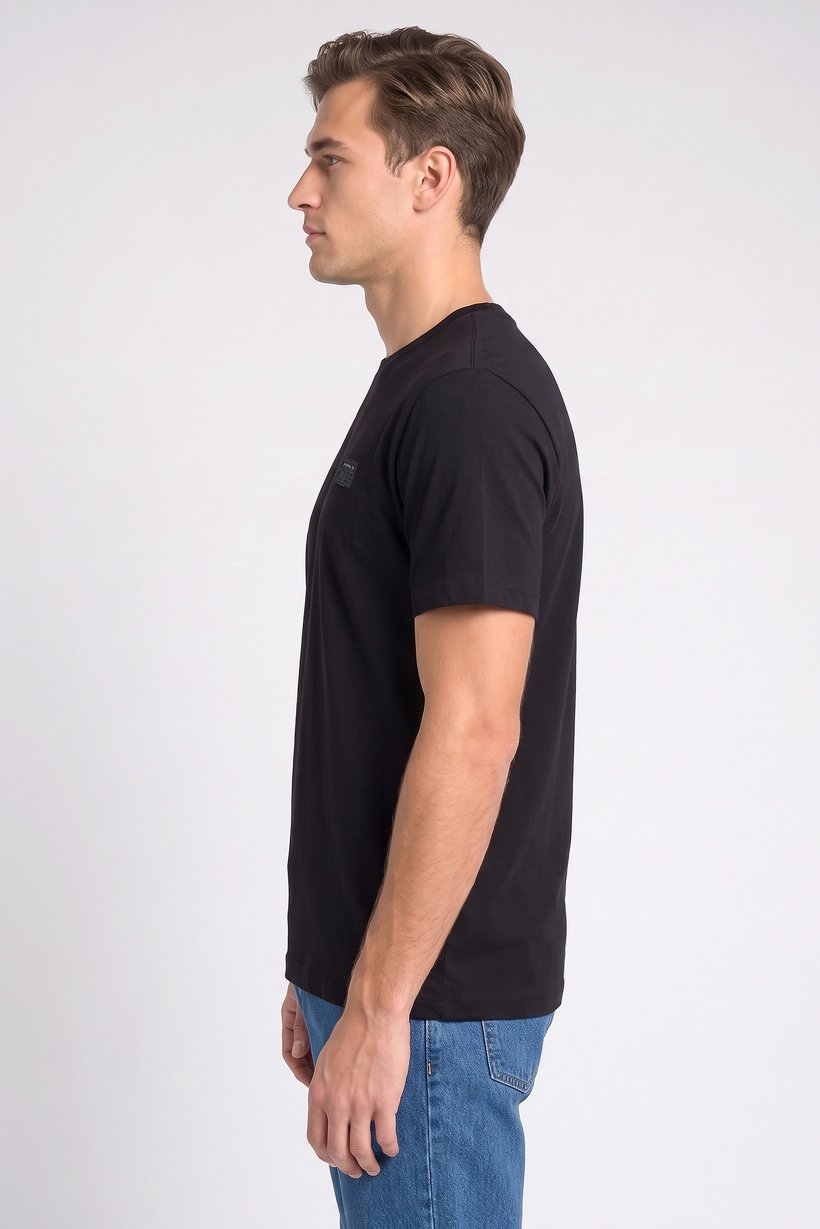 Men Crew Neck Short Sleeve Brand Logo T-Shirt, Black