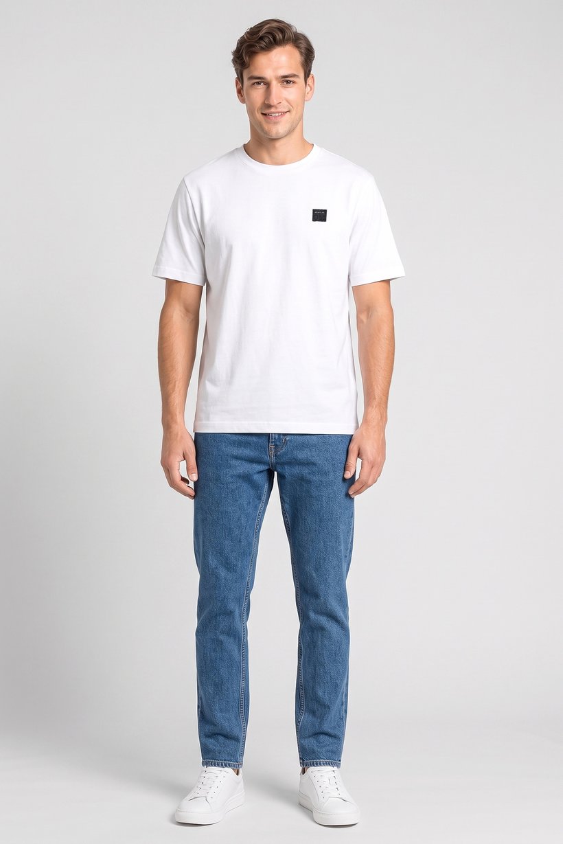 Men Crew Neck Short Sleeve Brand Logo T-Shirt, White