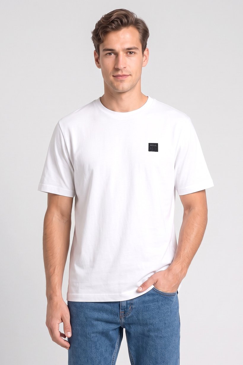 Men Crew Neck Short Sleeve Brand Logo T-Shirt, White