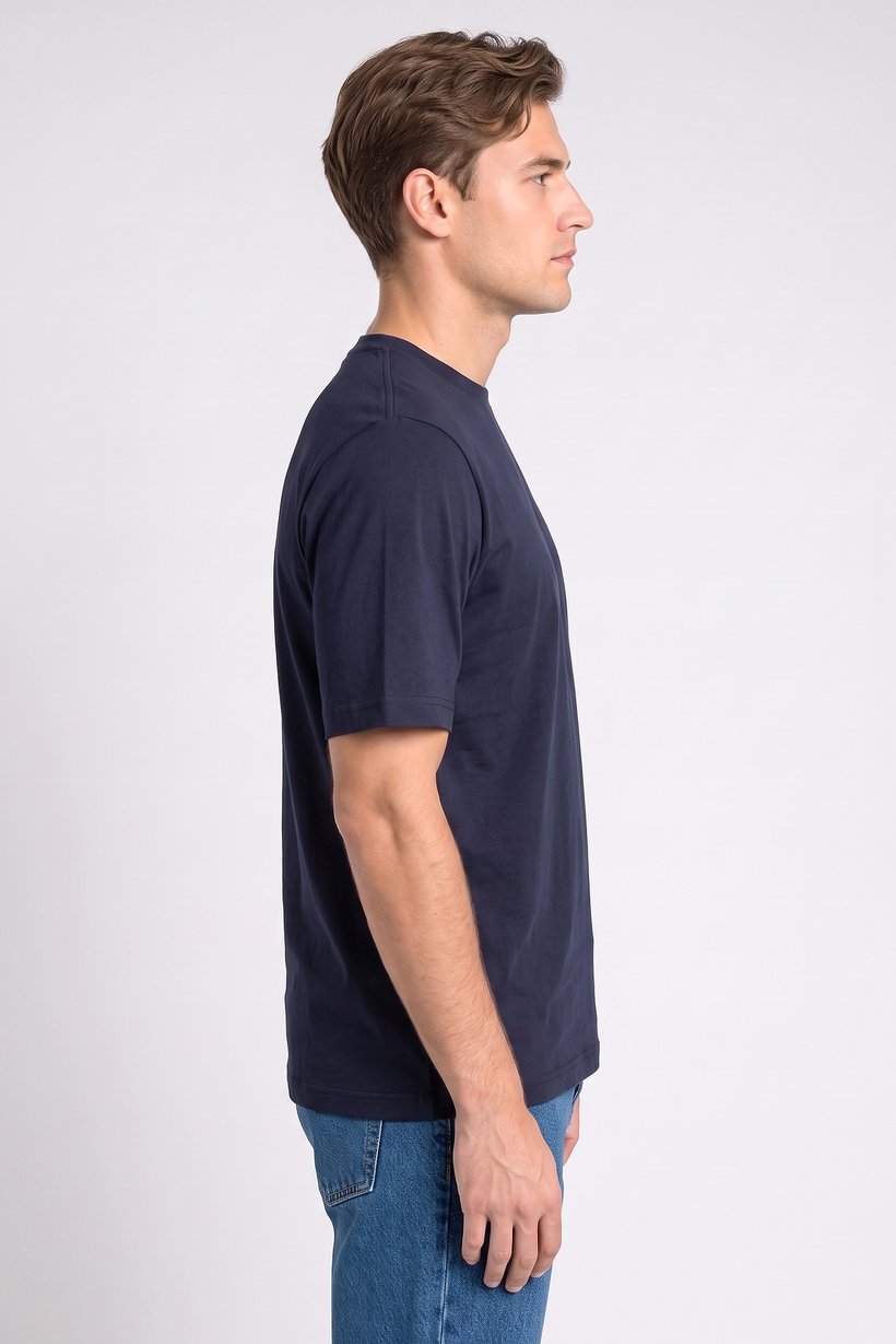 Men Crew Neck Short Sleeve Brand Logo T-Shirt, Navy Blue