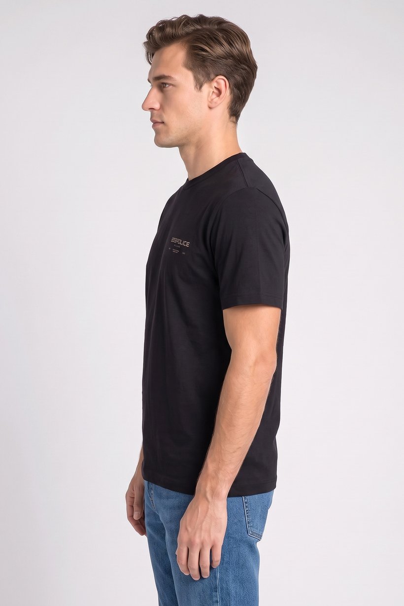 Men Crew Neck Short Sleeve Brand Logo T-Shirt, Black