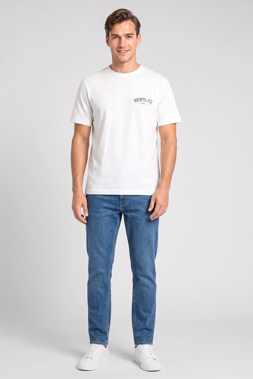 Men Crew Neck Short Sleeve Brand Logo T-Shirt, White