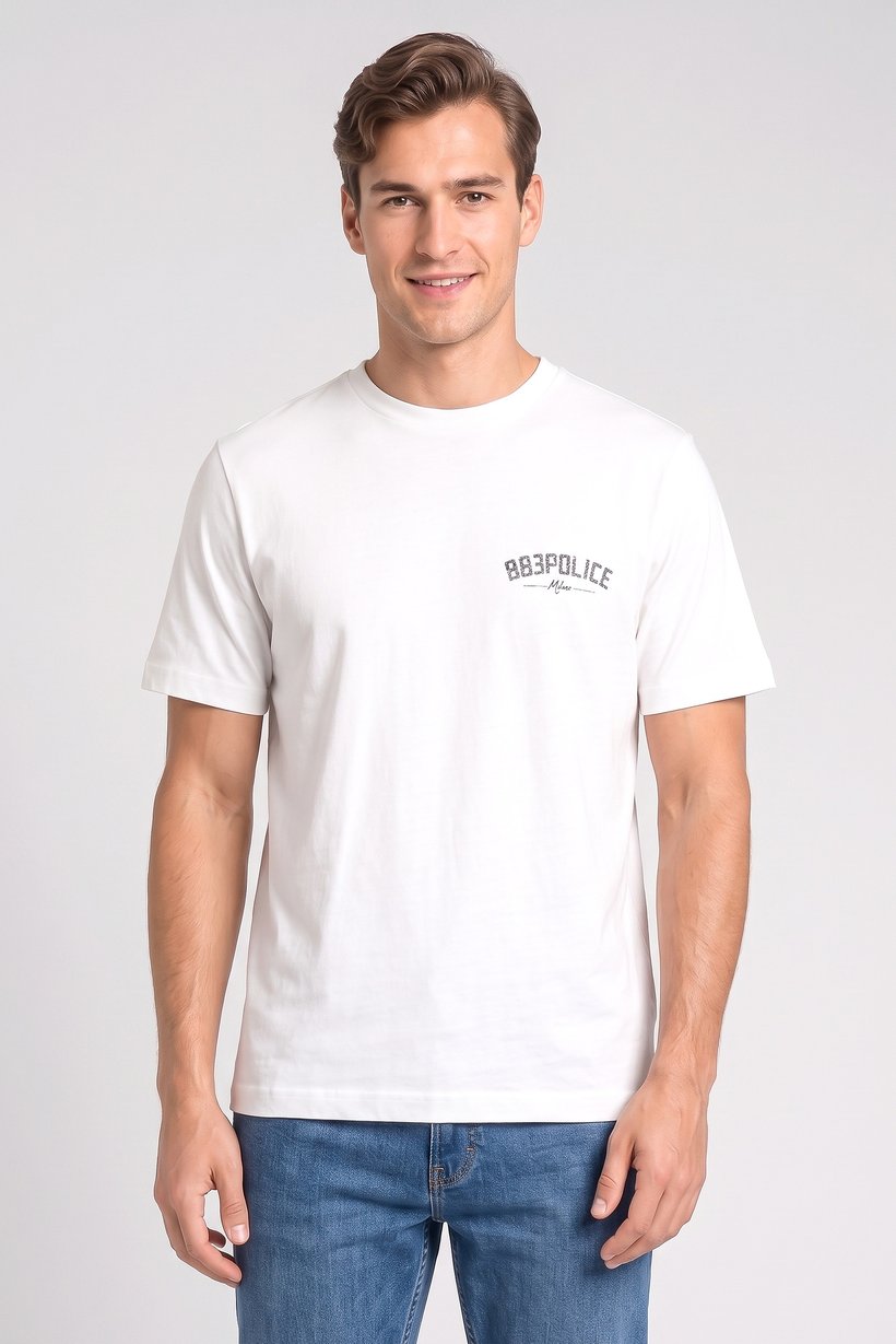 Men Crew Neck Short Sleeve Brand Logo T-Shirt, White