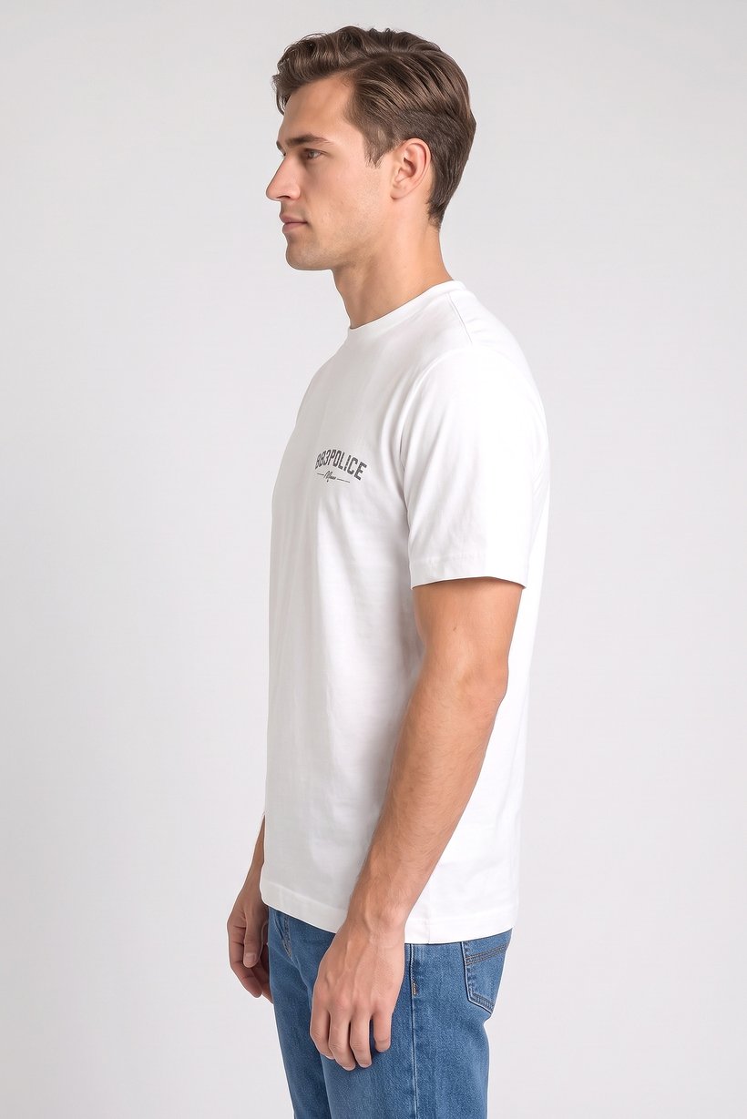 Men Crew Neck Short Sleeve Brand Logo T-Shirt, White