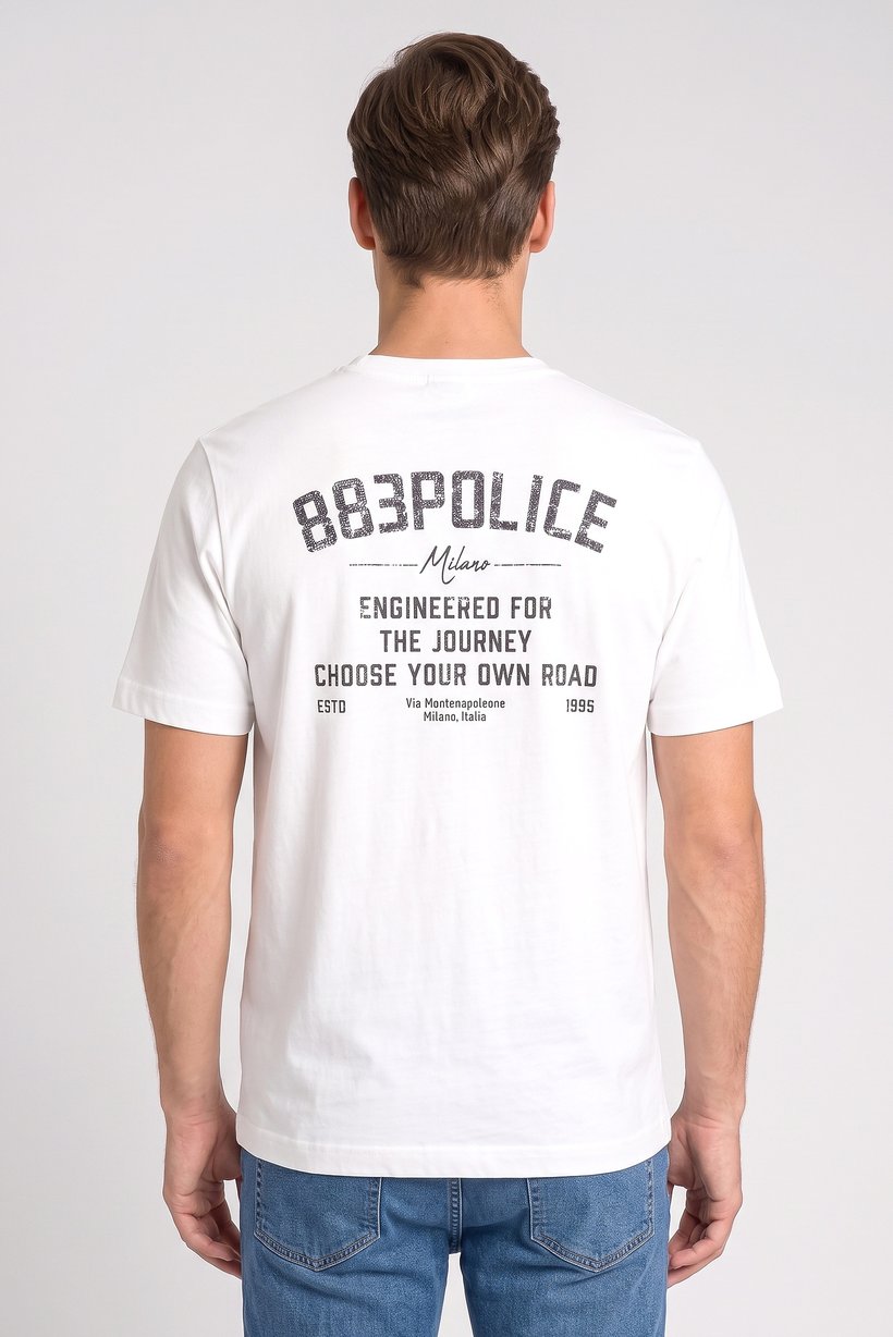 Men Crew Neck Short Sleeve Brand Logo T-Shirt, White