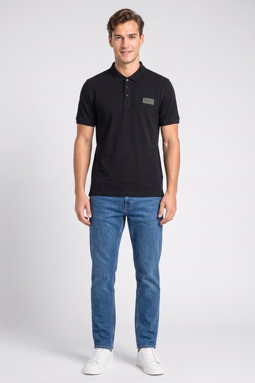 Men Regular Fit Brand Logo Short Sleeve Polo Shirt, Black