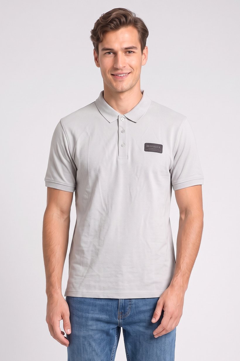 Men Regular Fit Brand Logo Short Sleeve Polo Shirt, Light Grey