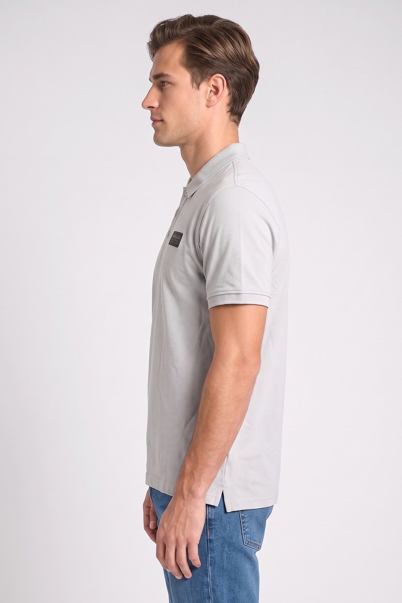Men Regular Fit Brand Logo Short Sleeve Polo Shirt, Light Grey