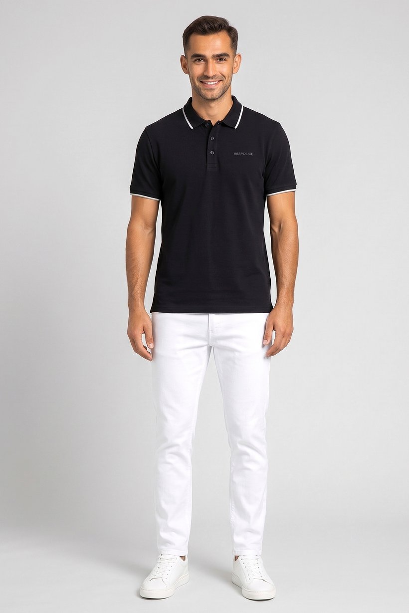 Men Regular Fit Brand Logo Short Sleeve Polo Shirt, Black