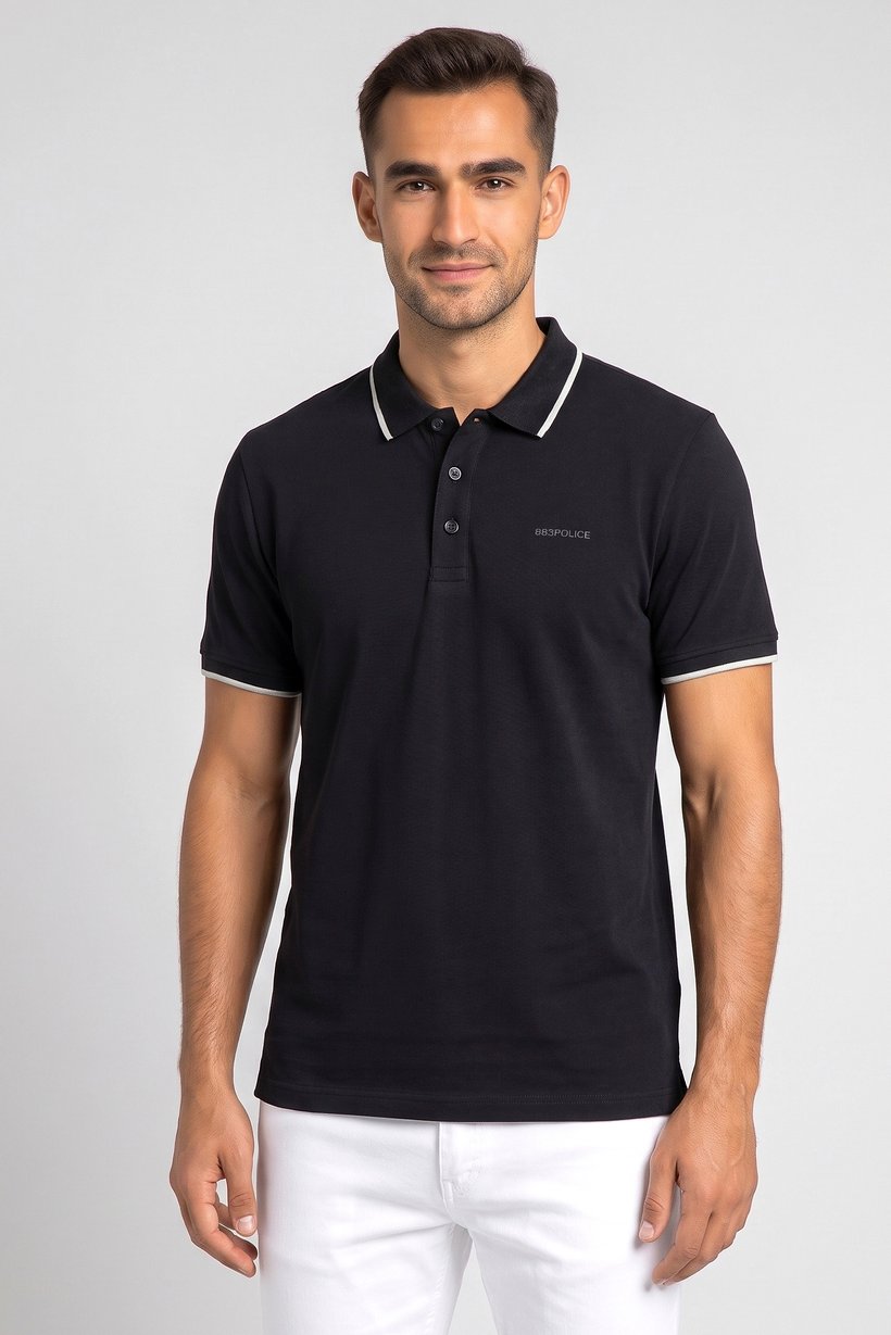 Men Regular Fit Brand Logo Short Sleeve Polo Shirt, Black