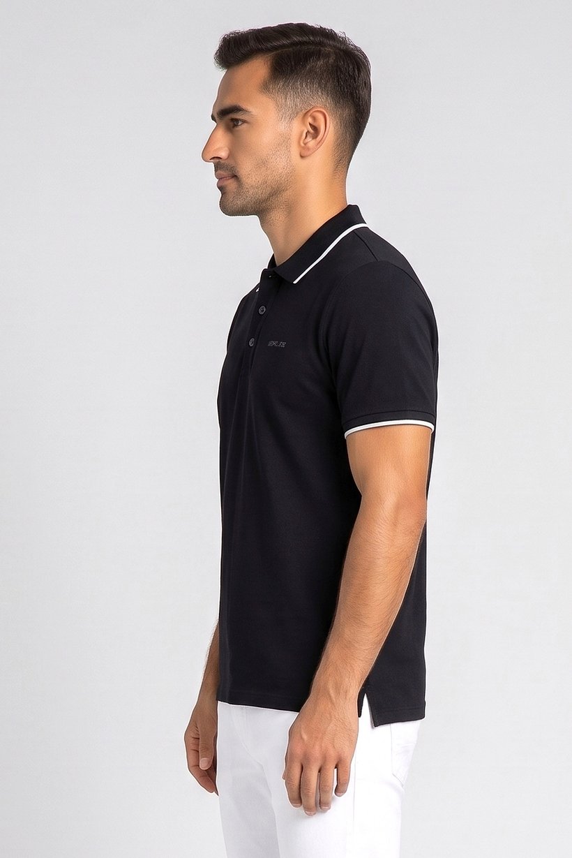 Men Regular Fit Brand Logo Short Sleeve Polo Shirt, Black