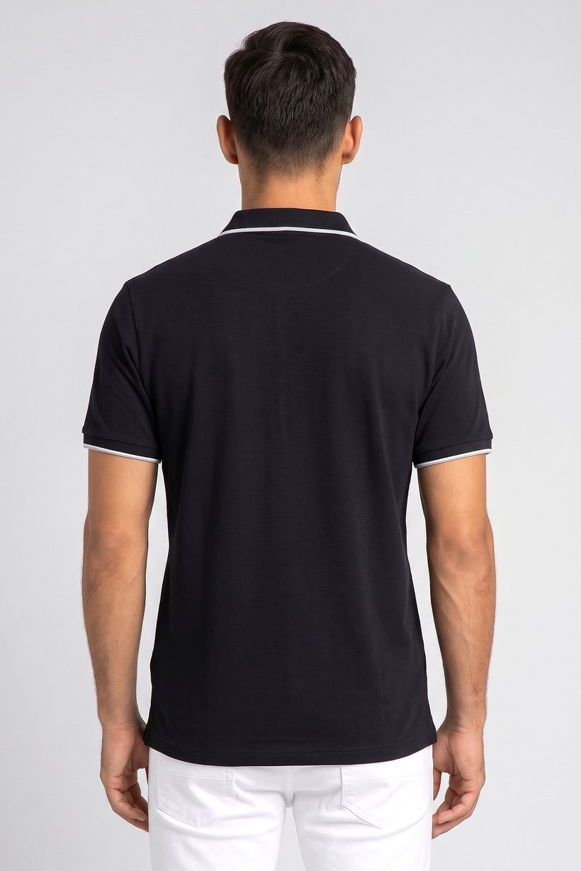 Men Regular Fit Brand Logo Short Sleeve Polo Shirt, Black