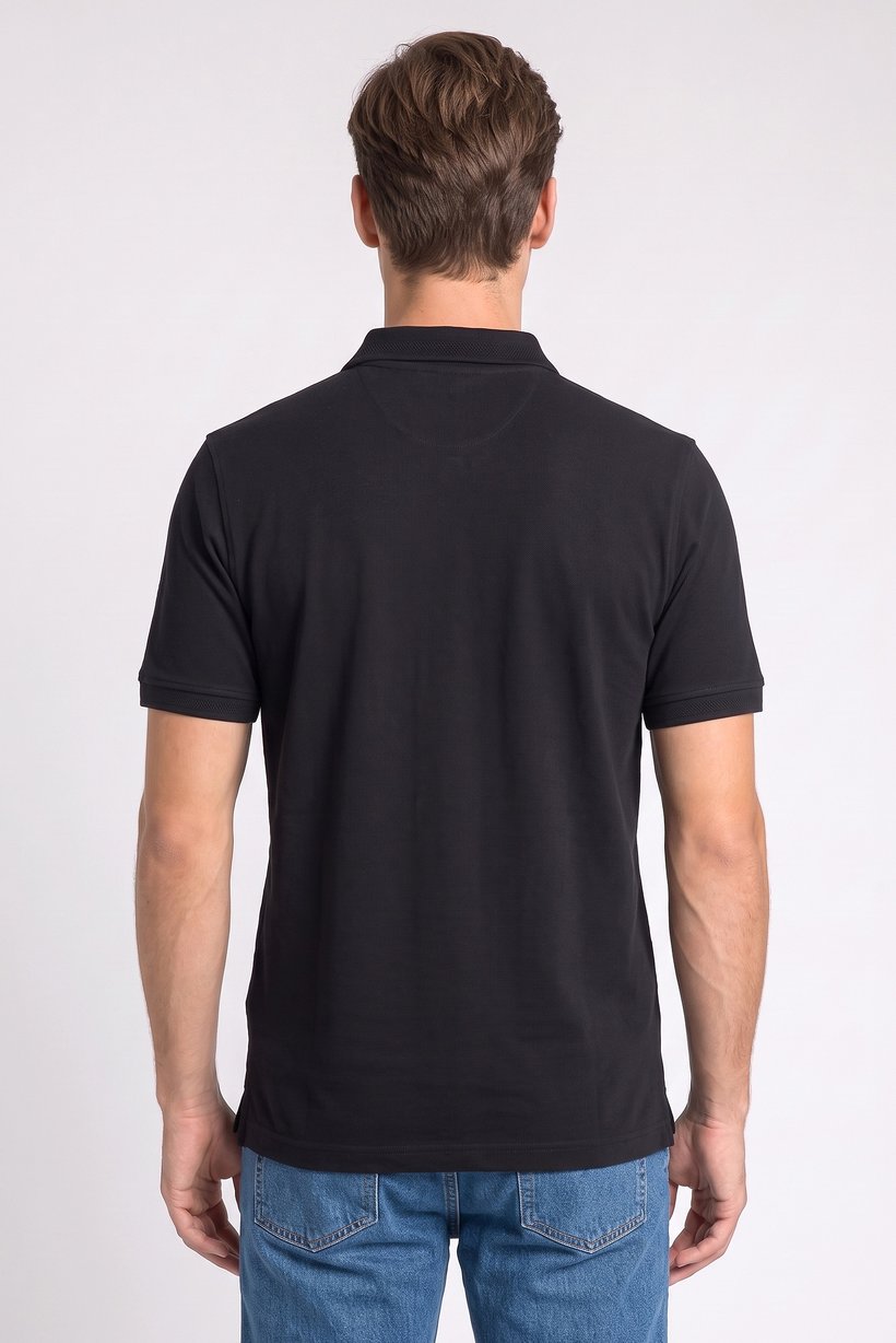 Men Regular Fit Embroidered Short Sleeve Polo Shirt, Black